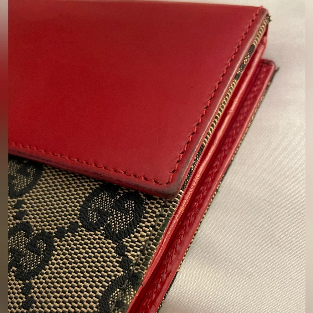 Vintage Gucci Jackie Compact Bifold Wallet Tan Canvas with Red Leather Trim - Picture 4 of 12